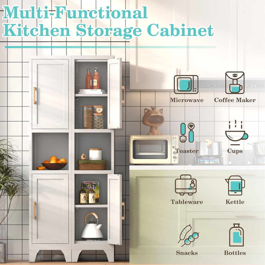 67" H Tall Bathroom Storage Cabinet with 2 Doors ＆Adjustable Shelves,Narrow Metal Cabinet with Open Countertop,Narrow Storage Unit for Small Space,Bathrooms,Entryway,Kitchen- Assembly Required(White)