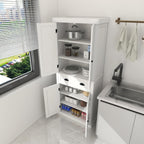 Freestanding Kitchen Pantry with Dawer, 4 Shelves, 2 Double Doors, Rectangular Storage Cabinet, Modern Minimalist, for Living Room, Dining Room, White