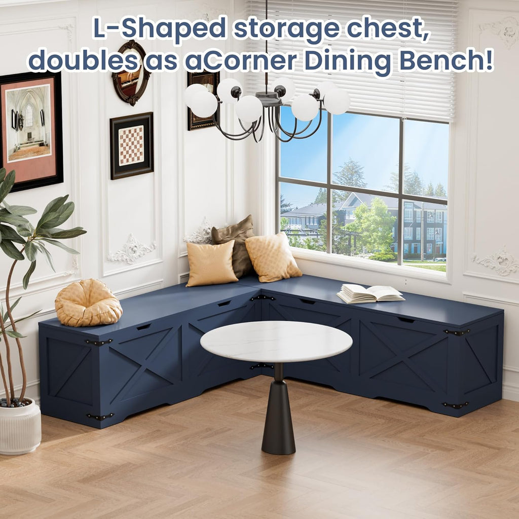 Godchoices L Shape Breakfast Nook Bench, Backless Corner Bench with Storage, Farmhouse Kitchen Dining Nook Bench with Lift Top Hidden Storage for Dining Room, Kitchen, Entryway