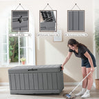YESHOMY Storage Chest, Entryway Resin Shoe Bench, Toy Box with Hydraulic Bracket Flip Lid, Side Holder, Supports 450 lbs for Bedroom, Living Room, Lockable, Gray