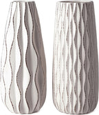 VICTOR & TERESA Ceramic Vase for Flowers, 10'' Set of 2 Decorative White Vases for Home Decor, Farmhouse Vases for Pampas Grass, Table, Mantel, Living Room, Shelf, Centerpieces, Gifts for Mom