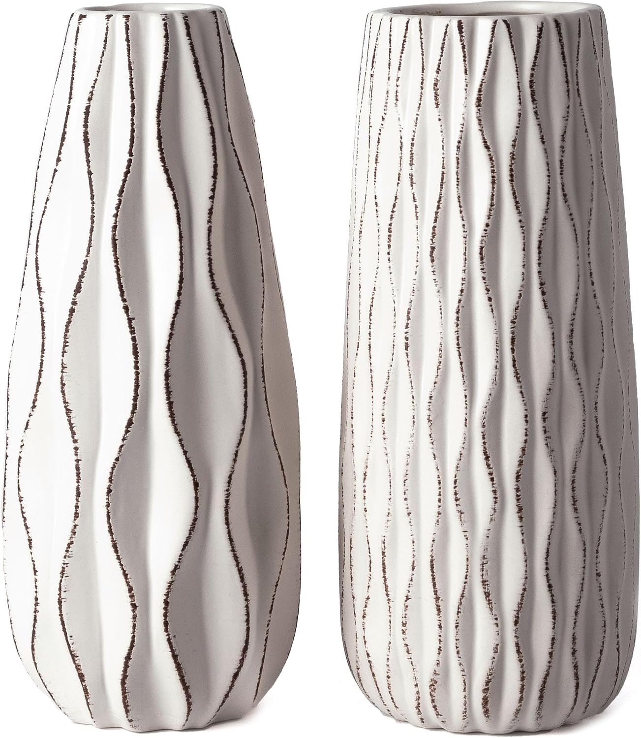 VICTOR & TERESA Ceramic Vase for Flowers, 10'' Set of 2 Decorative White Vases for Home Decor, Farmhouse Vases for Pampas Grass, Table, Mantel, Living Room, Shelf, Centerpieces, Gifts for Mom