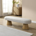 64" L Upholstered Dining Bench with Boucle Fabric and Wood Legs, 300 lb Weight Capacity, Entryway Bench for Dining Room, Bedroom End of Bed, Living Room (Beige)