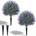 24" Artificial Boxwood Topiary Trees, UV Resistant Faux Plants Shrubs Bushes Fake Greenery Plants for Front Door Indoor Outdoor Home Decor with Metallic Spike
