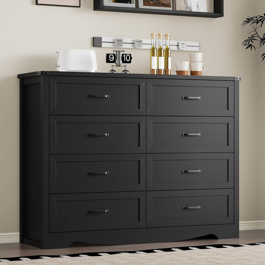 BORNOON 8-Drawer Dresser for Bedroom, Modern Wooden Chest of Drawers with Metal Handles, Anti-Tipping Design, Sturdy and Stable Storage Organizer for Living Room, Entryway, Home Office