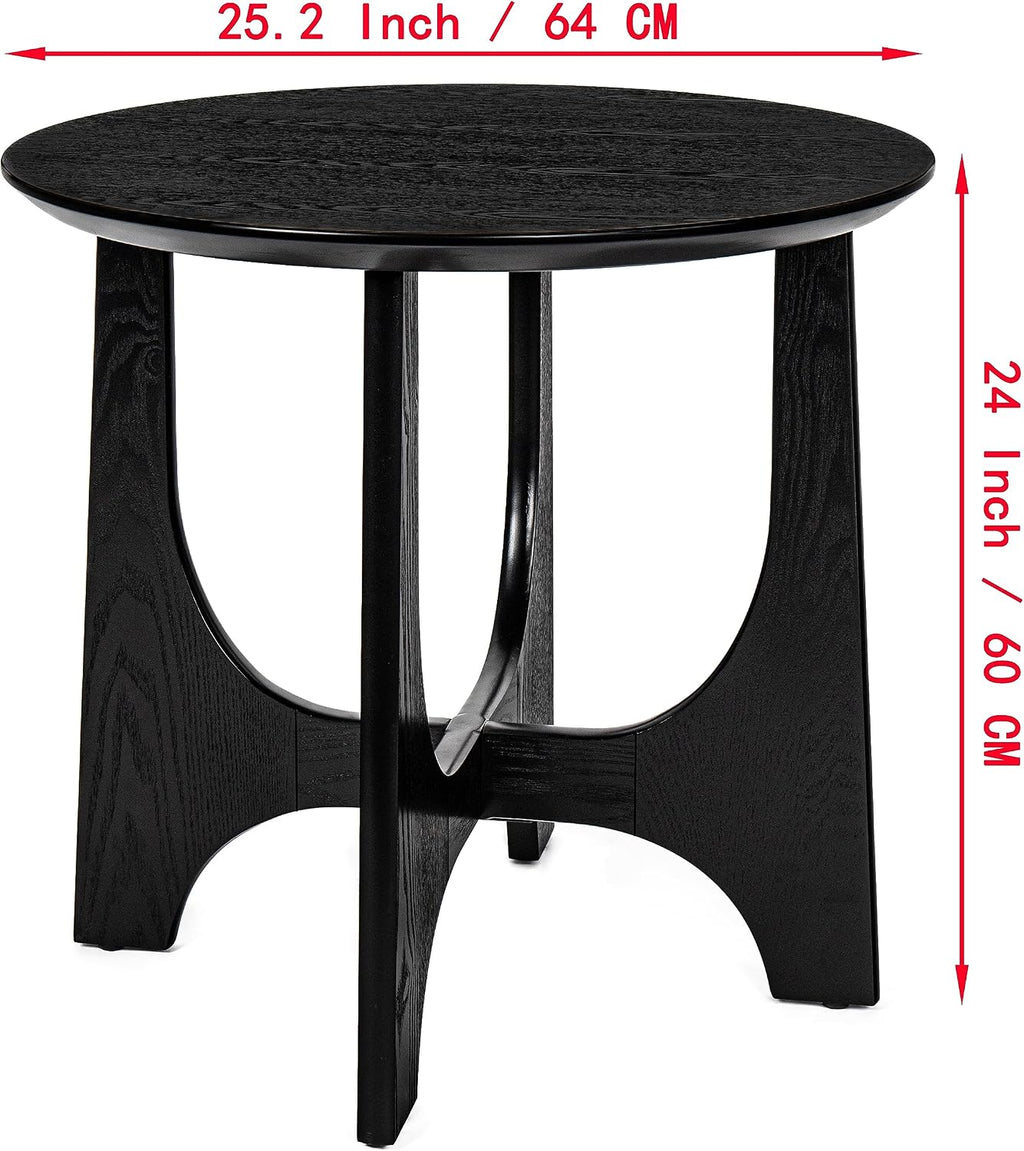 25" Round End Table, Wooden Side Table,Night Stand for Living Room,Reception Room