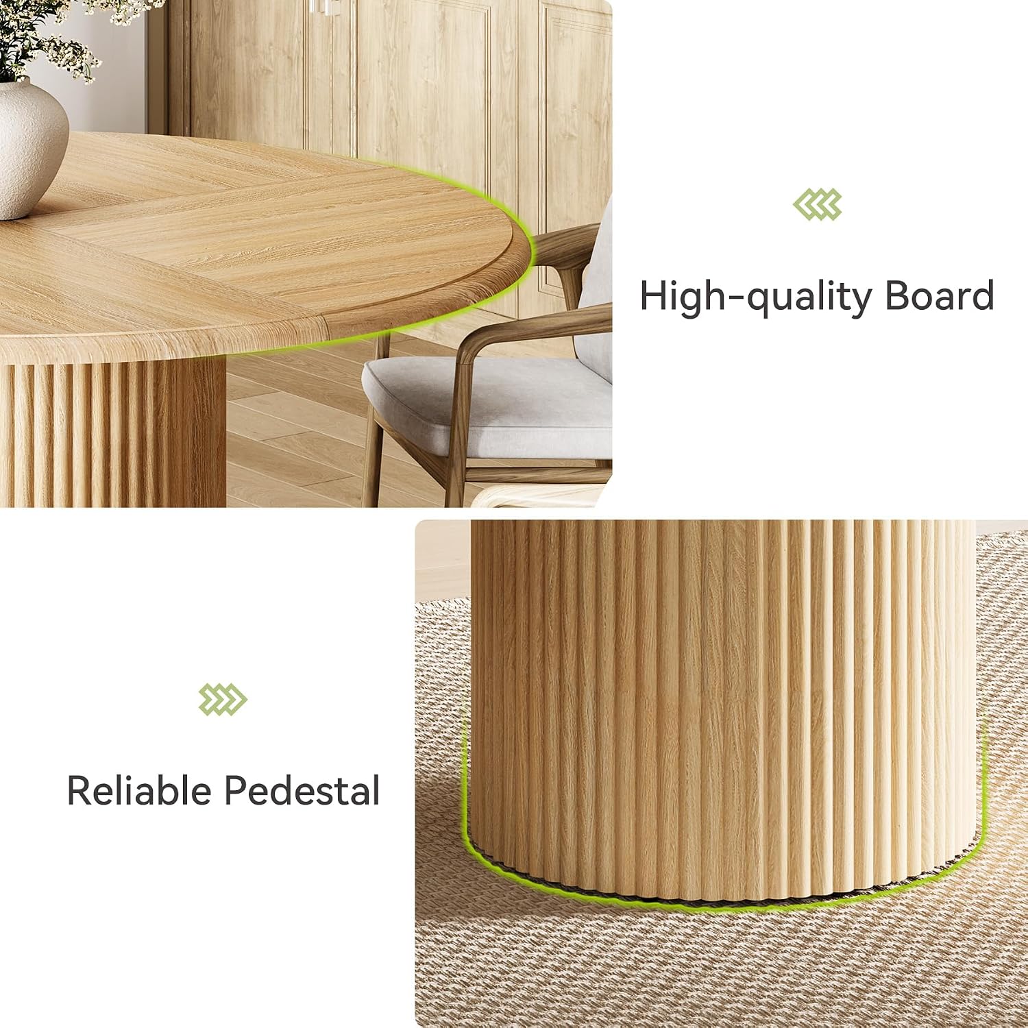 LITTLE TREE 47 Inches Round Dining Table for 4, Farmhouse Natural Wooden Dining Room Table with Heavy Duty Fluted Pedestal, Large Circle Kitchen Dinner Table for Dining Room, Living Room (Table Only)
