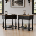 Furniture of America Narella Modern Farmhouse Solid Wood End Tables Set of 2, Bedside Nightstand with Drawer, Shelf and USB Ports, Wooden Night Stand for Bedroom, Dorm, Black/Rustic Oak