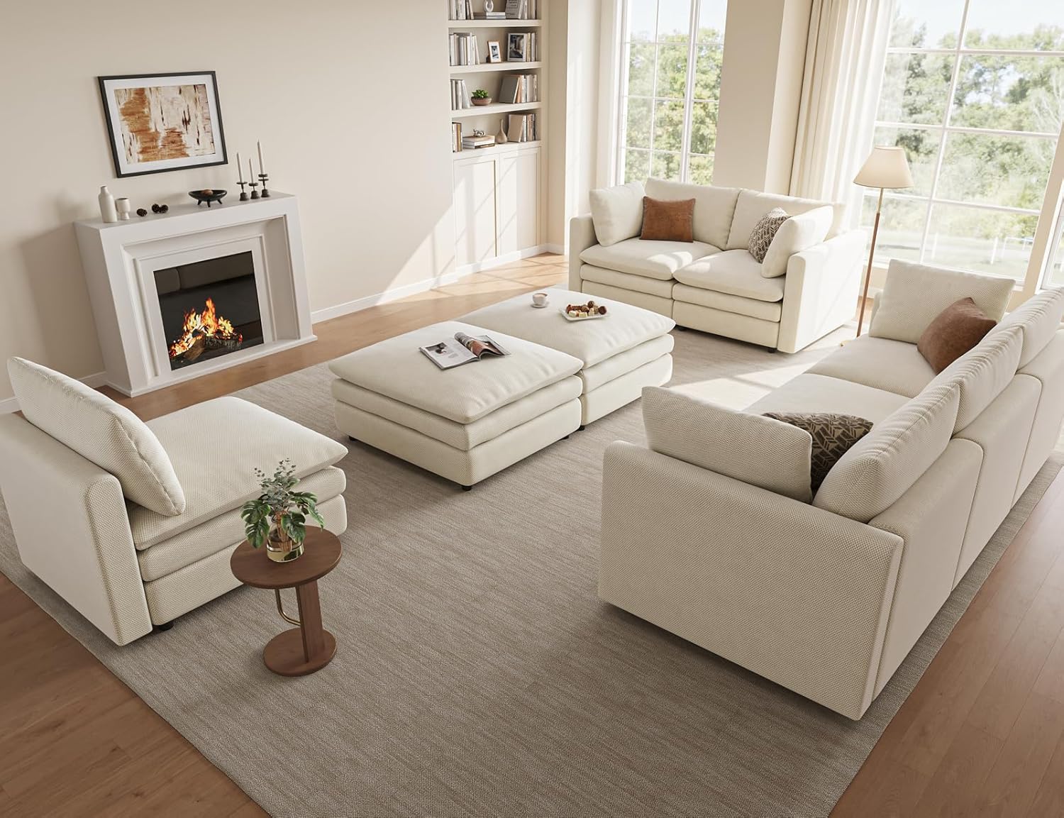 97" Cloud Couches for Living Room, 29.1" Deep Seat Modular Sectional Sofa, L Shaped Cloud Sofa with One Movable Ottoman
