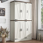 chartustriable 71in Farmhouse Kitchen Pantry Cabinet,Freestanding Tall Storage Cabinet with 6 Barn Doors,Organizer,Rustic Wood Storage Cabinets for Kitchen,Dining Room,Bathroom(White)