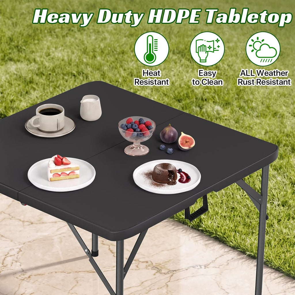BLKMTY 34" Square Folding Card Table, Portable Picnic Dining Table, White | Fold-In-Half Plastic Tables Desk W/ Carry Handle, Indoor Outdoor Foldable Utility Tables, For BBQ, Camping, Party, Events