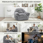 Bean Bag Chair for Adults and Childs with Armrests, High Back Supportive Plush Lounge, Oversized Faux Fur Floor Sofa for Living Room, Bedroom and Dorm (Dark Gray)