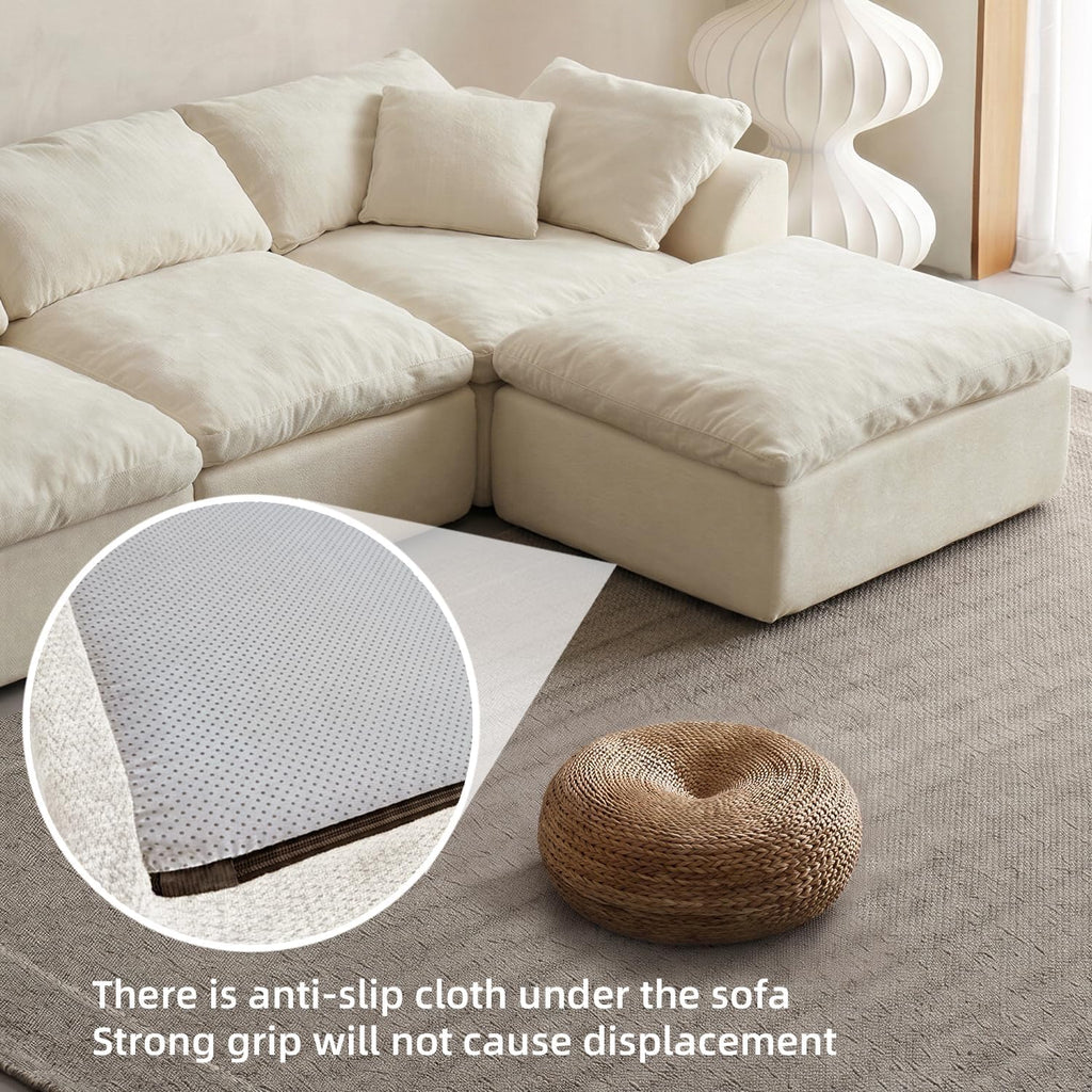 Oversized Cloud Couch Sectional Sofa for Living Room, Modular L Shaped Boneless Chenille Sofa with Chaise Lounge, Deep Seat Convertible Couch, Compressed No Assembly Floor Sofa (White)