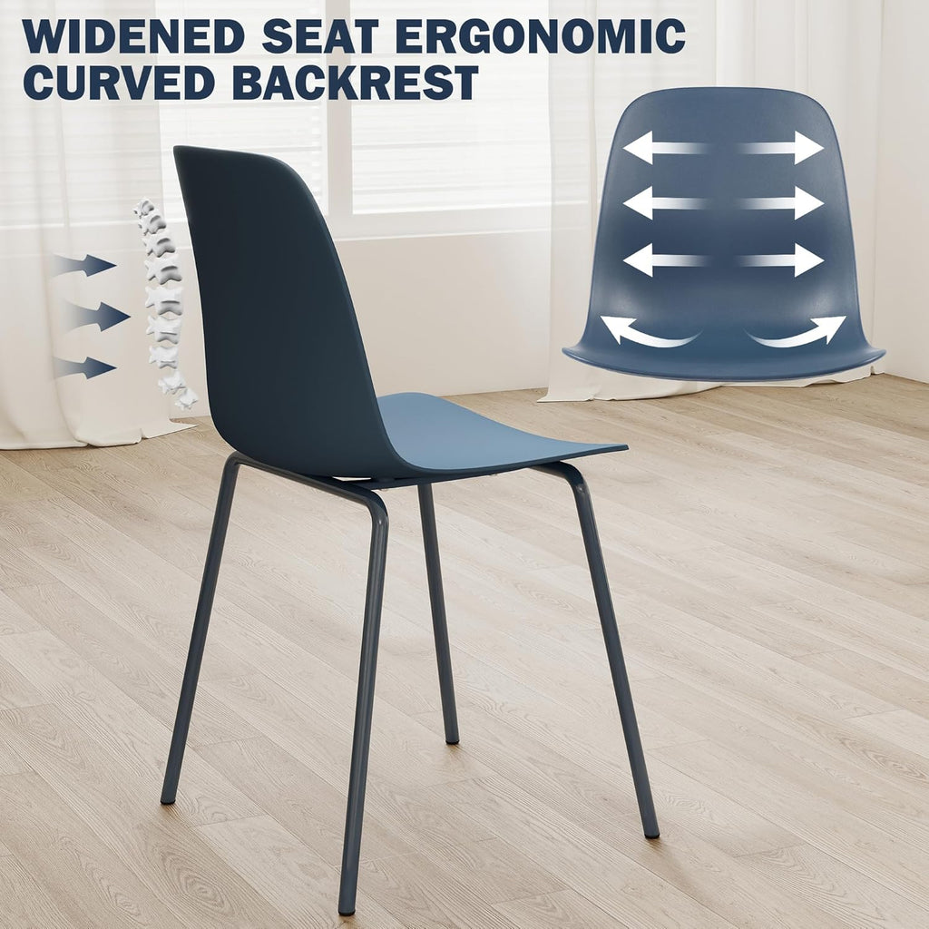 Mid Century Kitchen Chairs Set of 4,Blue Plastic Dining Chairs Outdoor Chairs with Metal Legs for Living Room,Dining Room(4pcs,Navy Blue)