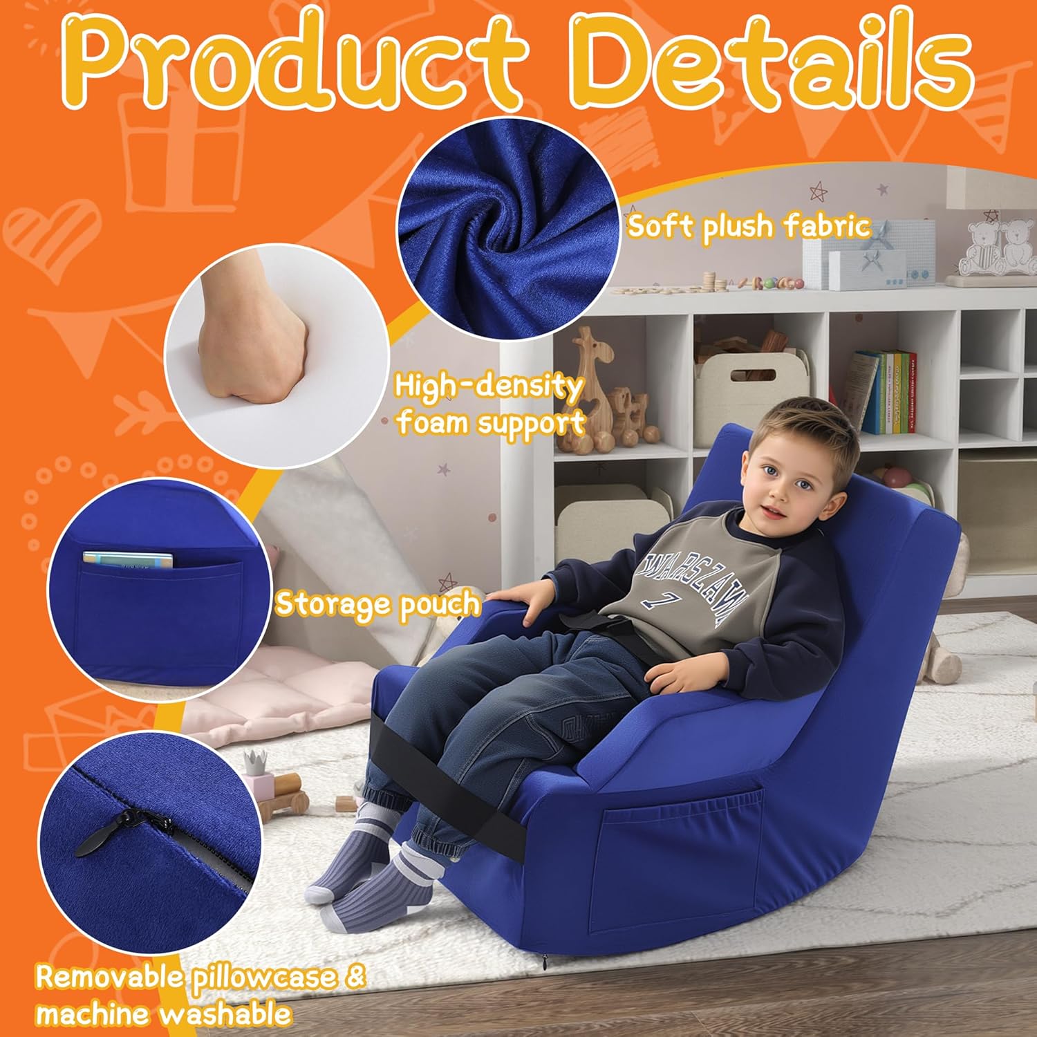 BALAPET Sensory Rocking Chair for Kids, High-Density Foam Calming Sensory Rocker for Kids, Balance Seat with Seatbelt Helps Children Relax, Focus & Play, Flexible Indoor & Outdoor Seating
