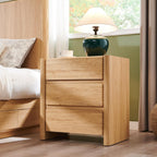 25" Tall Modern Nightstand Set of 2, 23.6" W Night Stand with Charging Station & 3 Handleless Storage Drawers, Wood Nightstands w/Rounded Corner Design for Bedroom (Natural)