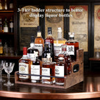 Bottle Display Shelf, Coffee Syrup Rack Organizer, 3 Step Countertop Liquor Wine Rack, mini bar,Liquor Cabinet, Home Retro Bar Shelf Stand for Liquor Whiskey, Spirits (3 Tier)