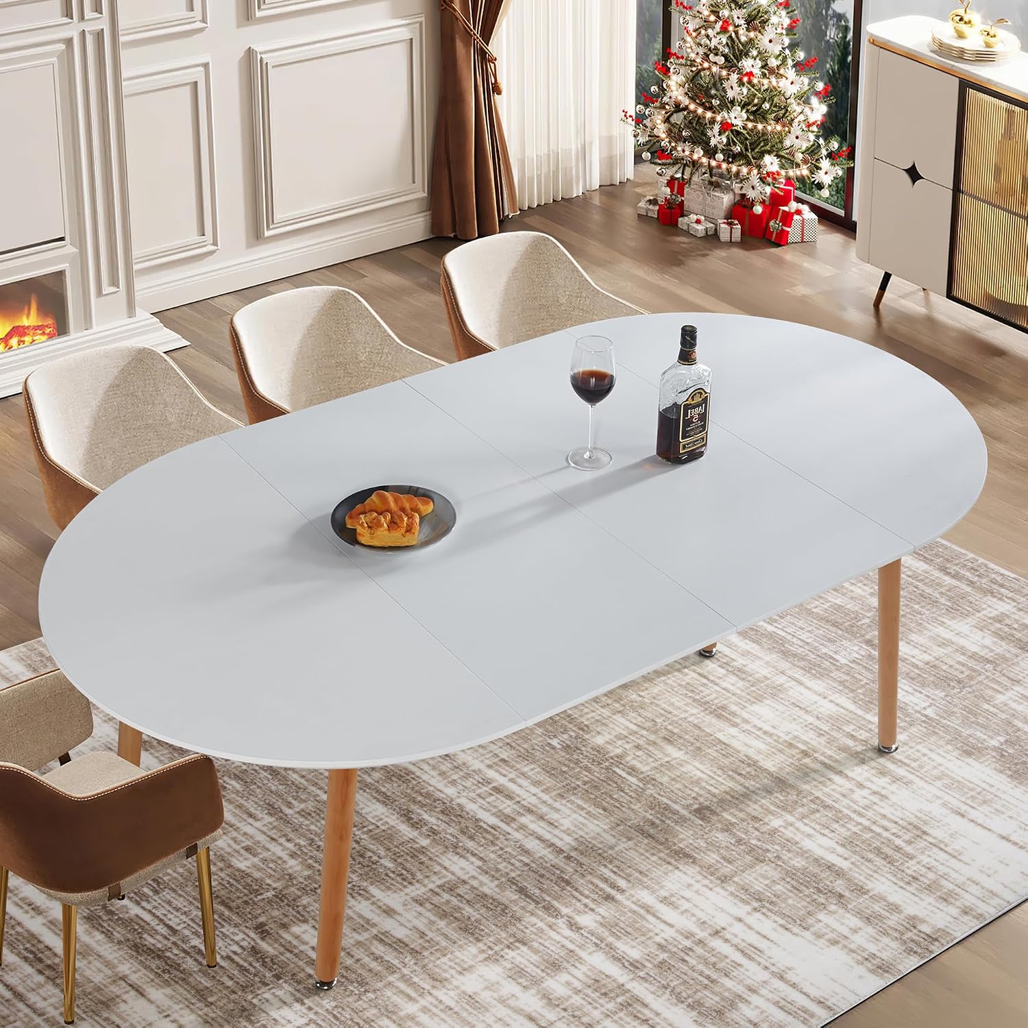 Modern 40"-71" Extendable Oval Dining Table for 4-8, MDF Top with Metal Frame, Space-Saving Expandable Kitchen Table for Home, Office, or Conference Room, Scratch-Resistant & Easy to Assemble