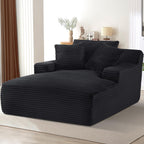 Avenix 66" Oversized Boneless Chaise Lounge Chair Indoor, Cloud Corduroy Reading Chair Deep Seat Sofa Couch Bed with 3 Pillows for Living Room, No Assembly Required, Black
