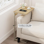 Vagusicc C Shaped End Table with Charging Station, Adjustable Height Side Table for Couch, Small Side Table, 33.2'' Tall Couch Tables that Slide Under, Tv Tray End Table for Living Room, Natural
