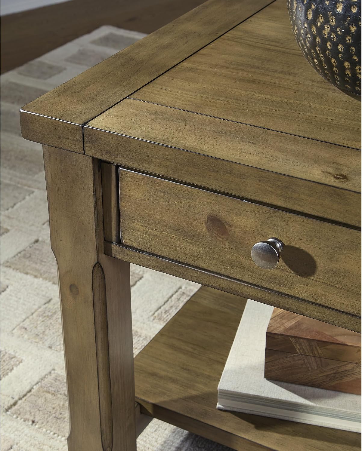 Signature Design by Ashley Vandenmore Casual 1-Drawer End Table with Bottom Shelf, Light Brown