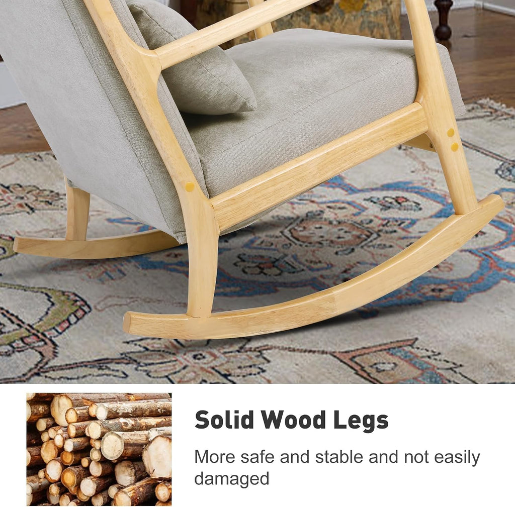 LUCKYERMORE Rocking Chair Nursery with Solid Wood Legs,Glider Chair with High Backrest,Upholstered Glider Rocker Chair for Nursery Bedroom Living Room, Grey