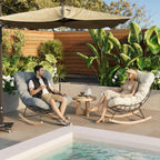 FLEXISPOT Oversized Outdoor Rocking Chair, Beige | Thick Cushioned Seat, Bonus Pillow, Modern Patio Papasan Rocker, Metal Frame Wood Base, For Porch Balcony Living Room