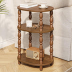 Yoobure 3-Tier Small Side Table - Oval End Table with Vintage Spindle Legs, Accent Night Stand with Storage Shelf for Narrow Spaces, Wood Nightstand Bedside Table for Living Room, Bedroom, Walnut