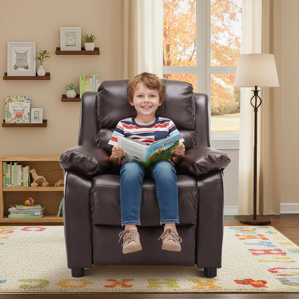 Macaron Kids Reclining Chair Leather Recliner Sofa Push Back Toddler Youth Children Child Ages 2-8