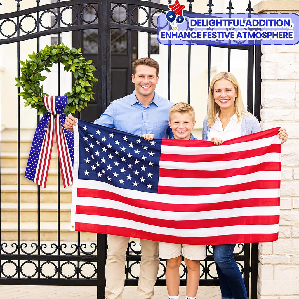 Patriotic Wreath Sash, 56 Inch Red and White Stripes White Blue Stars Front Door Wreath Sash for Holiday Indoor Outdoor Decorations, 1 Pcs
