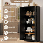 Garvee Tall Pantry Cabinet, 60" Kitchen Storage Cabinet with 2 Doors & Adjustable Shelves, Freestanding Wooden Cupboard for Bathroom，Dining Room, Living Room,Black