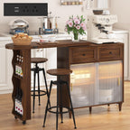 69" Kitchen Island with 360° Rotating Table,LED Lighting, Adjustable Shelves, Storage Cabinet & Power Outlet – Walnut Finish Extendable Dining Table for Kitchen, Dining Room, Bar
