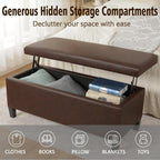 Homebeez 42 Inch Faux Leather Storage Ottoman Bench with Lift Top, Modern Rectangular Foot Rest for Living Room, Bedroom, Entryway, End of Bed, Blackened Red