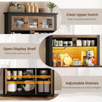 GAOMON 69" Pantry Cabinet with LED Light & Charging Station, Kitchen Pantry Storage Cabinet with Drawer & Adjustable Shelves, Coffee Bar Table for Kitchen Room, Living Room, Dining Room, Black
