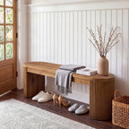 LITTLE TREE 55” Solid Wood Entryway Bench, Farmhouse Dining Bench with Fluted Legs & Half Round Curved Sides, Long Shoe Bench with Storage, Wooden End of Bed Bench for Bedroom, Dining Room