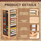 Ripeng Cassette Tape Holder, 28 Capacity 360° Rotating Double Sided Storage Rack, Natural Metal & Wood Display Shelf for Home, Music Studio