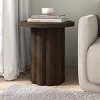 Henn&Hart 20'' Fluted Round End Table, Modern Side Table Ribbed Night Stand for Living Room, Office, Family Room, or Bedroom, Heritage Oak