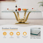 HomVent 70'' Glass Dining Table Set for 6, Modern Rectangle Glass Kitchen Table Set for 6, Kitchen Table and Chairs Set for 6 for Living Room,Kitchen
