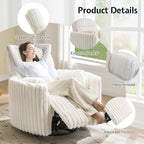 Jocisland Power Rocking Nursery Chair/Swivel Recliner/USB, Cream Corduroy | Oversized Glider Chairs,Corduroy,2 Pillows,USB & Type-C,Reclining Armchair Sofa,Living Room,Bedroom,Nursing