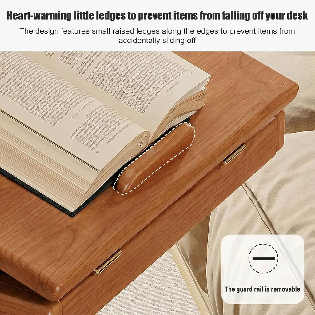 C-Shaped End Table with 2 Lockable Wheels 4-Tier Small Side Table with Storage Bag Adjustable Desktop 360 Degree Swivel TV Tray for Living Room Bedroom Use (Natural Wood Color 60CM)