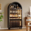 71" Tall Arched Wine Bar Cabinet with Wine Racks & Glass Holder, Wide Liquor Cabinets with LED Lights & Charing Ports, Kitchen Pantry Cupboard, Coffee Bar Storage Cabinet for Home, Dining Room (Black)