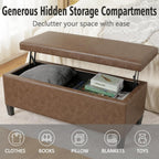 Homebeez 42 inch Lift Top Storage Ottoman Bench, Modern Faux Leather Rectangular Ottoman with Storage for Living Room, Bedroom, Entryway, Tan