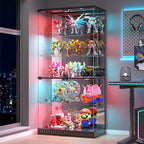 Glass Display Cabinet with Human Body Sensing RGB Lights,5-Tiers Curio Cabinet Display Case with Lock, Frameless Tall Showcase Display Shelf for Collectibles, Living Room Bookcase Storage Cabinet