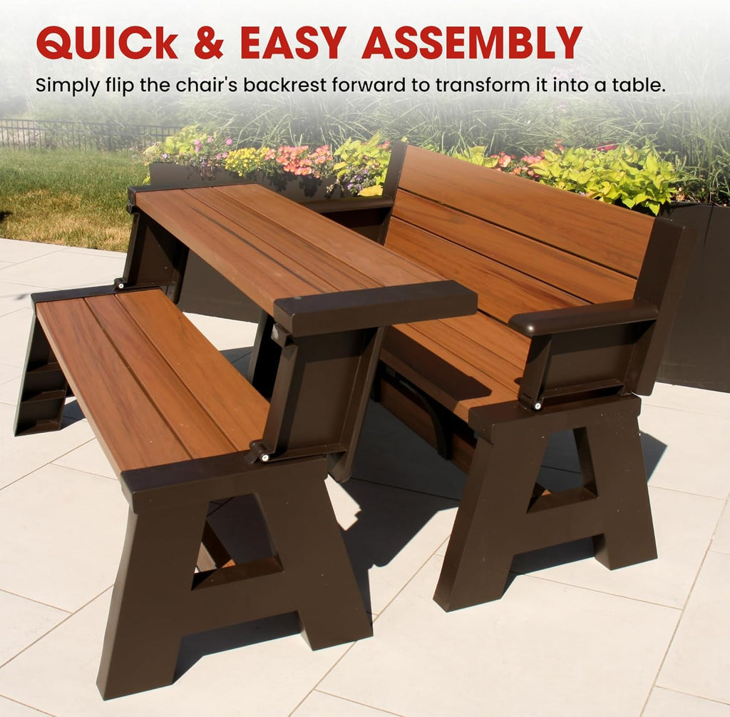 Convert-a-Bench Gen 1 2-in-1 Outdoor Convertible Bench to Picnic Table | Space-Saving, Weather-Resistant Patio Furniture for Yard, Deck, Garden | Easy Assembly & Durable Bench, Espresso