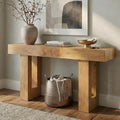 FURSUN 63" Farmhouse Console Table with Drawers, Narrow Sofa Table Behind Couch, Slim Entryway Table with Storage for Hallway, Living Room, Natural Oak