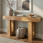 FURSUN 63" Farmhouse Console Table with Drawers, Narrow Sofa Table Behind Couch, Slim Entryway Table with Storage for Hallway, Living Room, Natural Oak