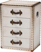 Baxton Studio Jaelyn Canvas End Table, 4-Drawer, Beige/Coffee/Silver