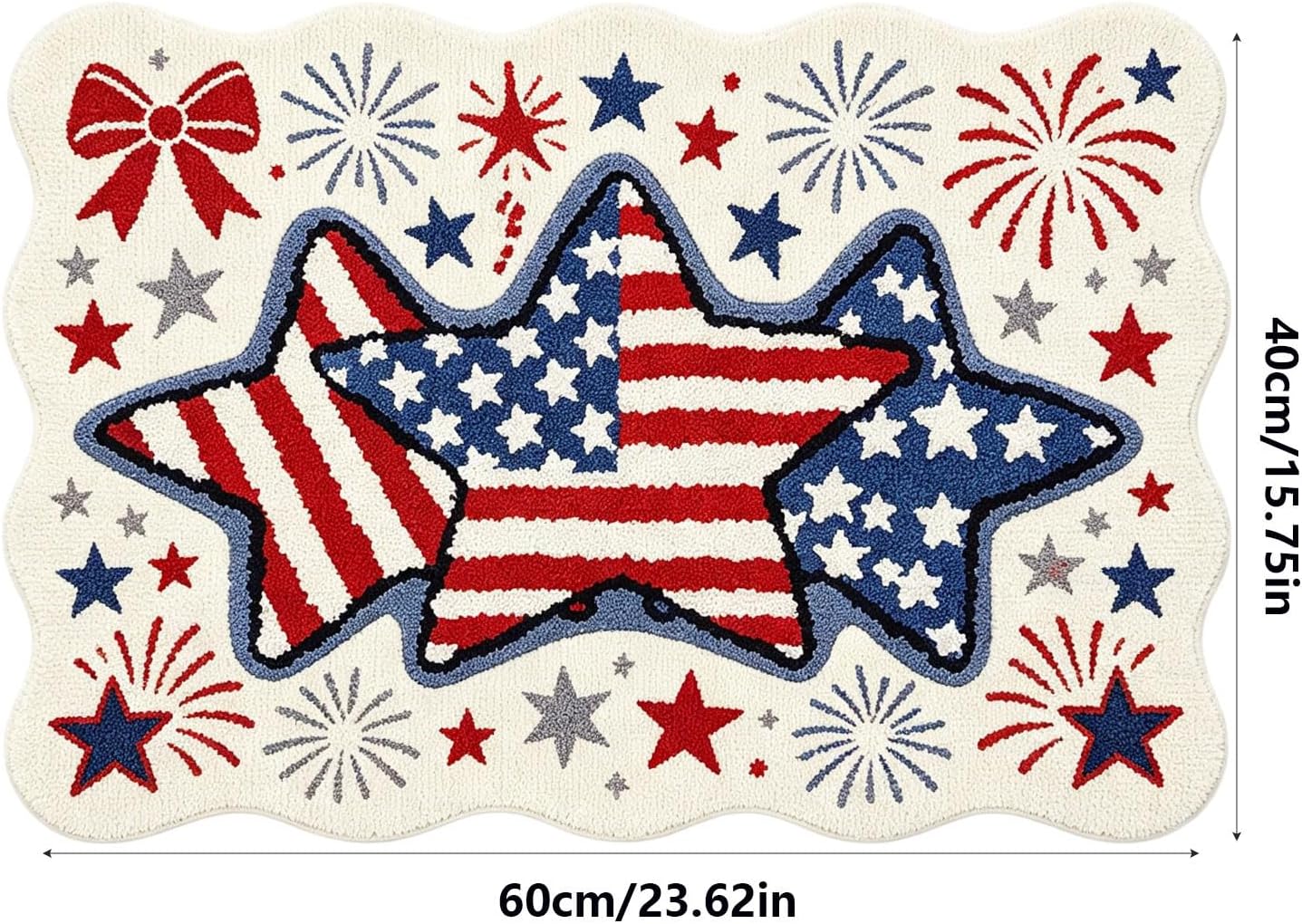 Patriotic Door Mat 4th of July Doormat Durable American Flag USA Front Door Mat Outdoor Non‑Slip Red White Blue Welcome Mat Plush Bathroom Rug Entryway Floor Mats Indoor Outdoor Decor 23.62x15.75in