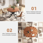 KEIKI 47.2"-63" Extendable Round Dining Table for 4-6, Modern Wooden Kitchen Table with Removable Leaf, Solid Wood Oval Dinner Tables for Dining Room Living Room, Walnut