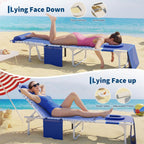 Garvee Tanning Chair with Face Hole, 3-in-1 Outside Beach Lounge Chair with Folding Table, 5 Reclining Positions and Removable Pillow, for Beach, Pool, Patio, Garden -Max 330lbs (Blue)